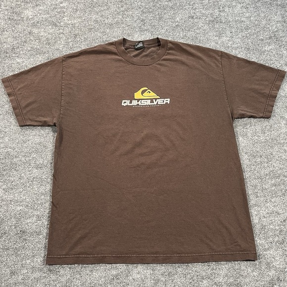 Vintage Quiksilver T Shirt Mens XL Brown Two Sided Graphic Skater Surfer Y2K - Picture 1 of 9